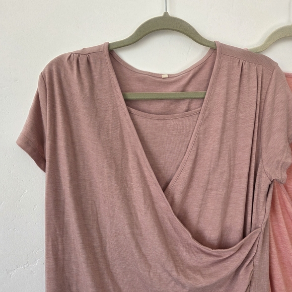 Lot Of 2 Nursing Breastfeeding Shirts Pink XL Short Sleeve High Neck Modest Soft - Picture 2 of 8